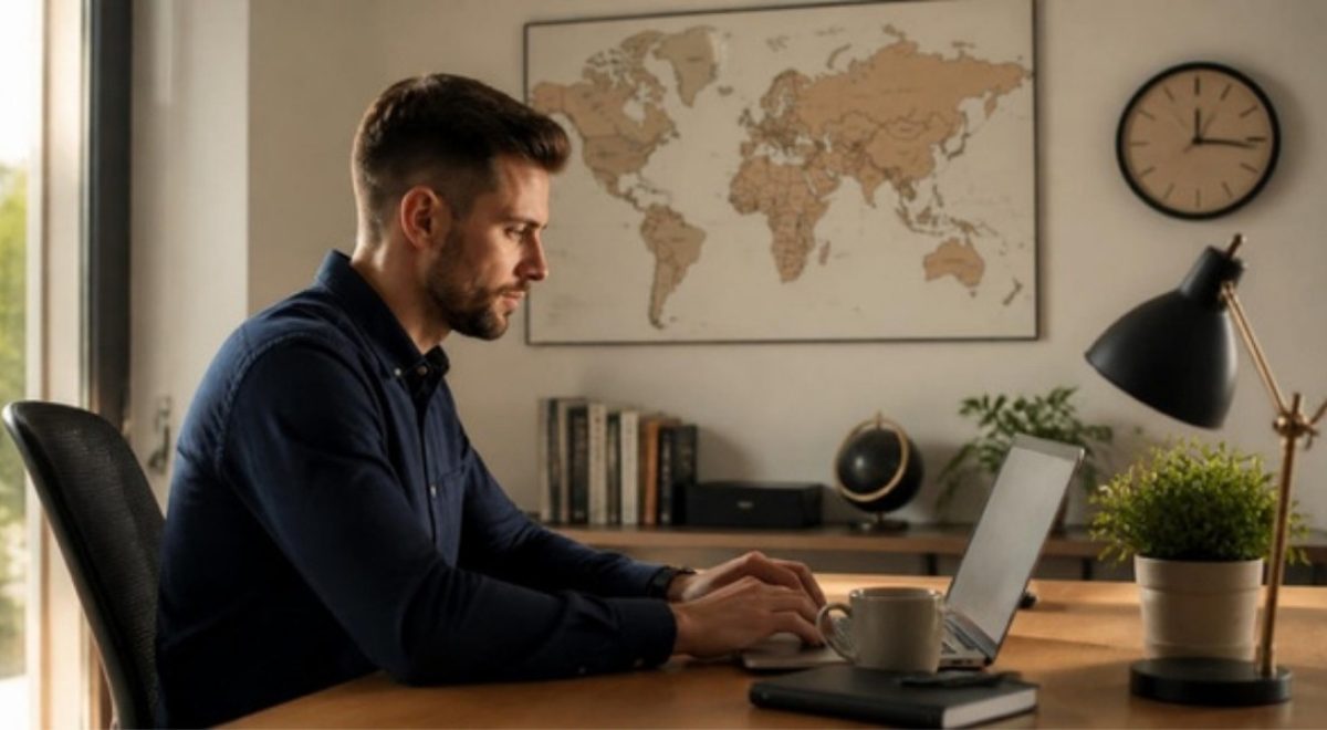 Remote worker writing an update for asynchronous communication across time zones